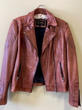 Scully | Leather Motorcycle Jacket w/Quilting, Vintage Brown, Sz S-M ♥  Like new